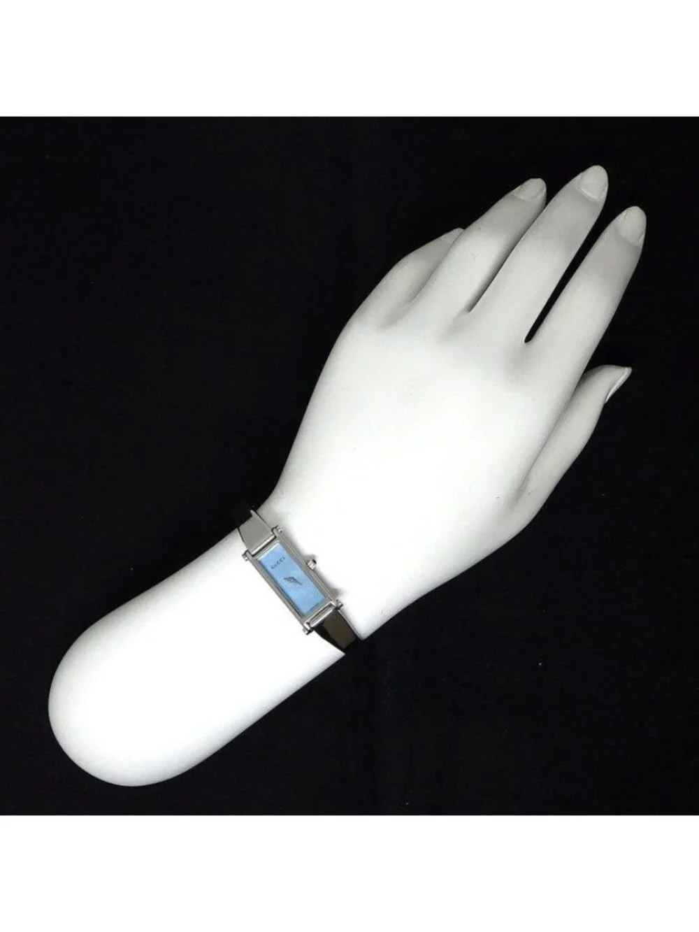 Gucci Watch Bracelet Bangle Horsebit Rectangular Blue Mother of Pearl Dial SS